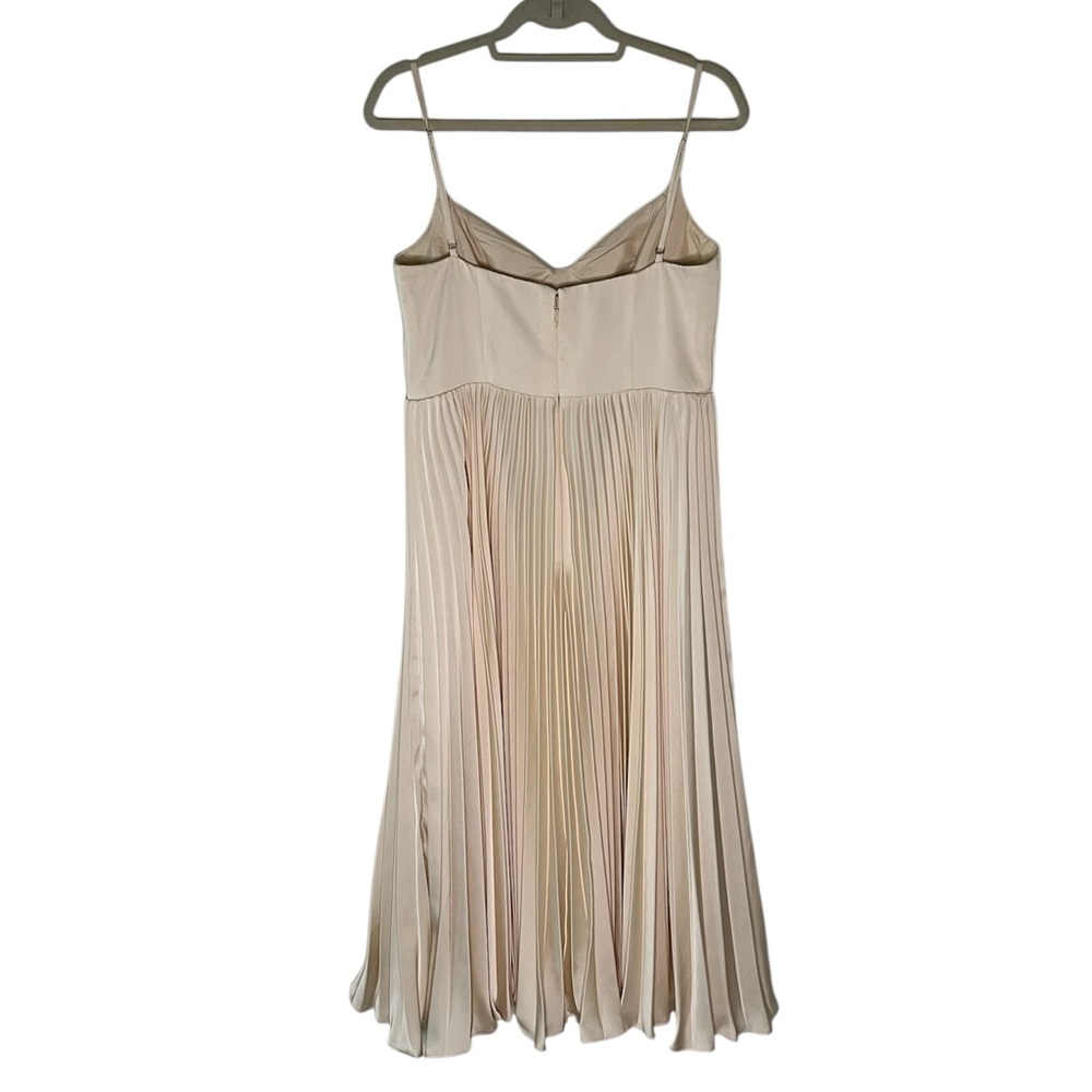 Azazie Atelier Emma Stretch Satin Pleated Midi Dress Corset Cream 10 - Picture 10 of 17